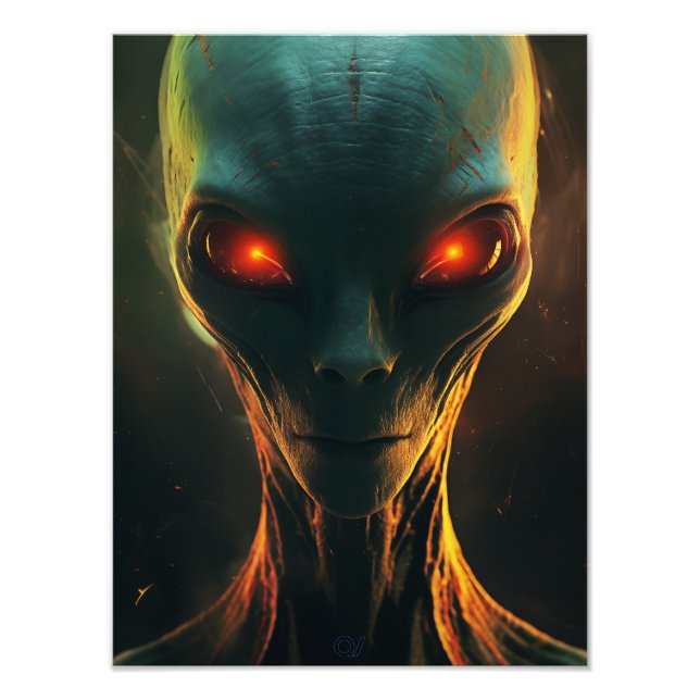 Foto Alienígena com Olhos Vermelhos Brilhantes (Frente)