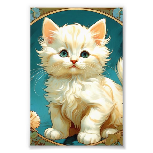 Foto Alphonse Mucha Art Nouveau White Cat (Frente)