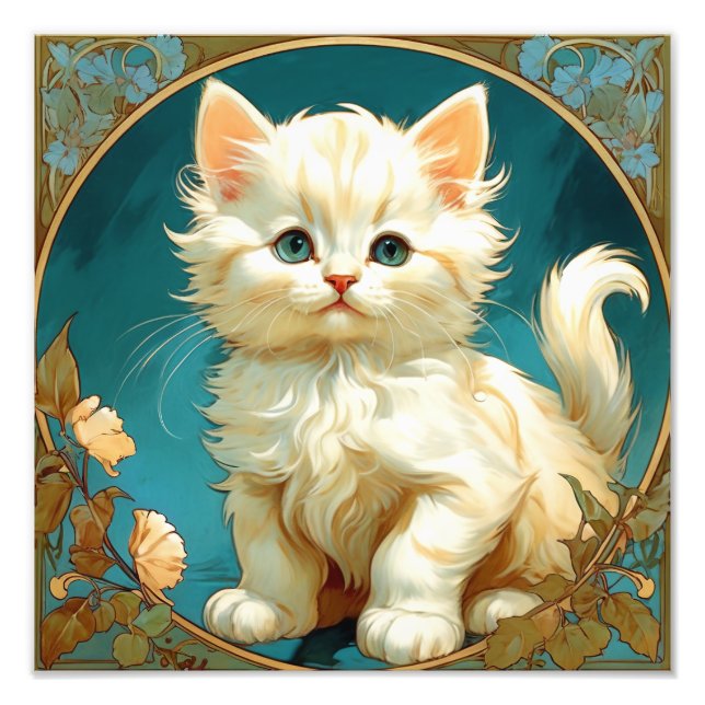Foto Alphonse Mucha Art Nouveau White Cat (Frente)