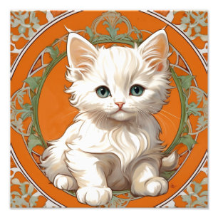 Foto Alphonse Mucha Art Nouveau White Kitten