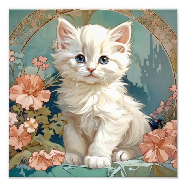 Foto Alphonse Mucha Style White Cat (Frente)