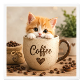 Foto Amuleto de Gatinho na Xícara de Café