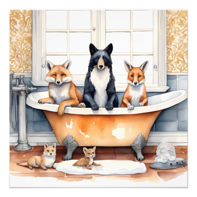 Foto Animais engraçados no banho (Frente)