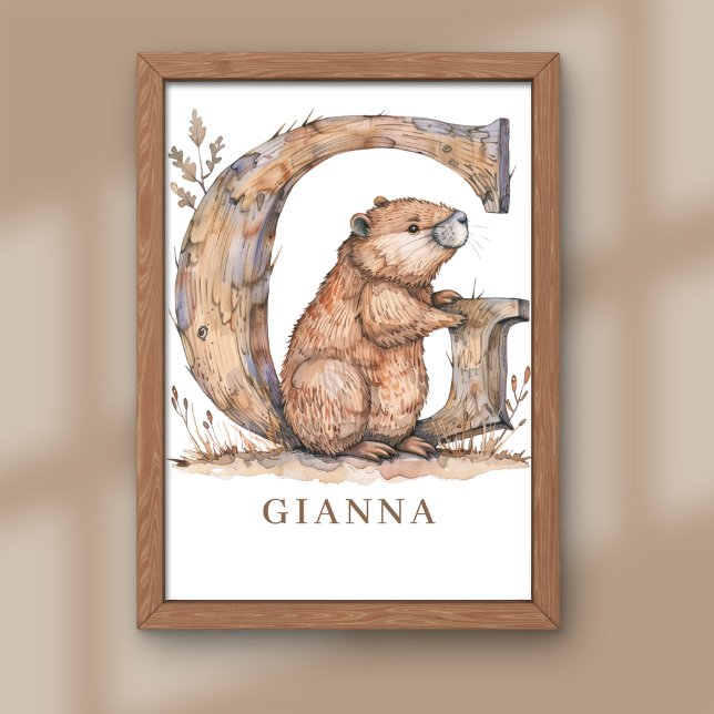 Foto Animal Alphabet Letter G Kids Name Nursery Poster (Criador carregado)