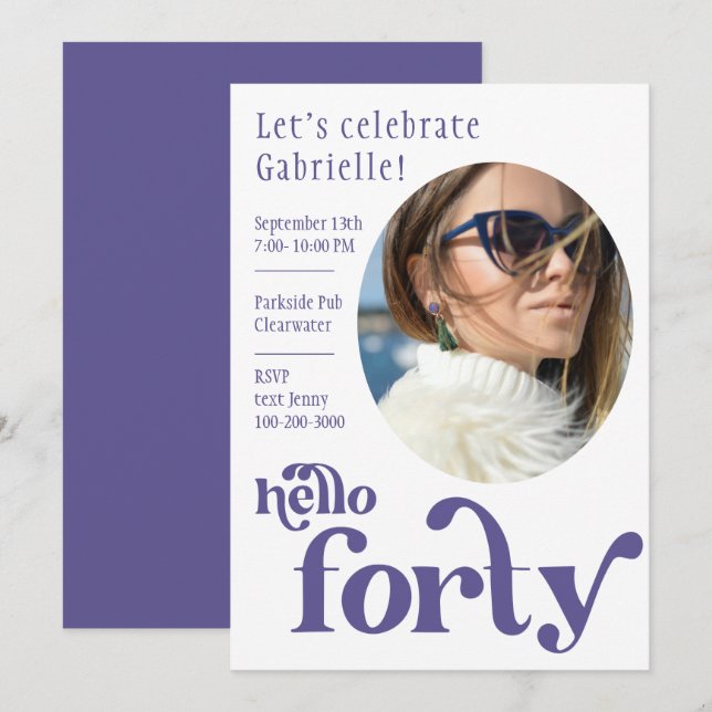 Foto Aniversário Convite para ela | Quarenta (Frente/Verso)