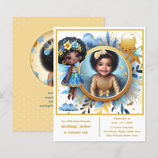 Foto Aniversário Pequena Fada Negra Princesa Afric (Frente/Verso)