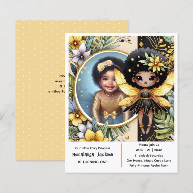 Foto Aniversário Pequena Fada Negra Princesa Afric (Frente/Verso)