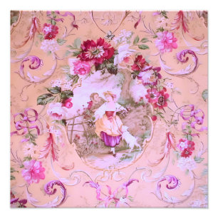 Foto Antiquado Estilo Vitoriano de Rococo Toile Rosa Fl