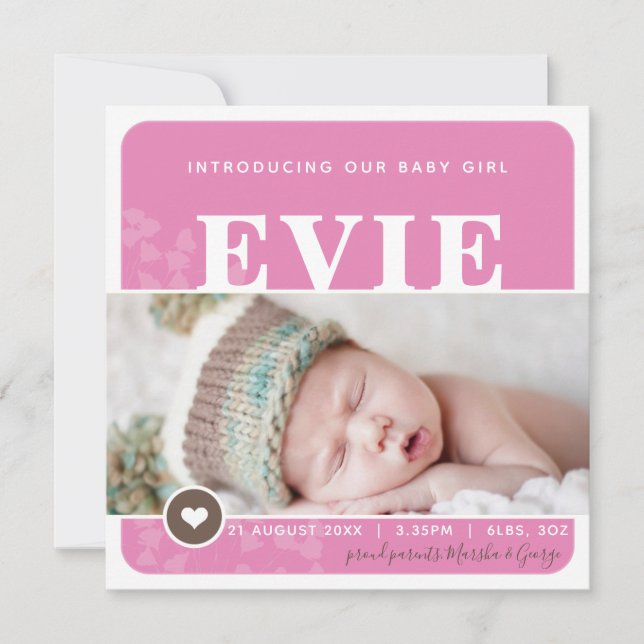 FOTO ANÚNCIO DE NASCIMENTO da mancha cardíaca rosa (Frente)