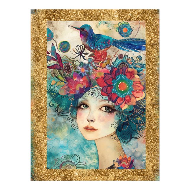 Foto *~ AP95 Whimsical Woman Floral Dourada Glitter art (Frente)