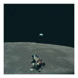 Foto Apollo Lunar Lander e Earthrise sobre Lua