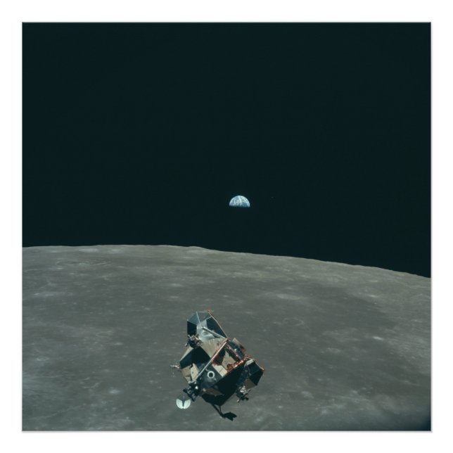 Foto Apollo Lunar Lander e Earthrise sobre Lua (Frente)