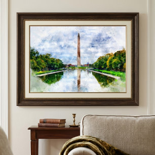 Foto Aquarela do Monumento a Washington com Reflexo