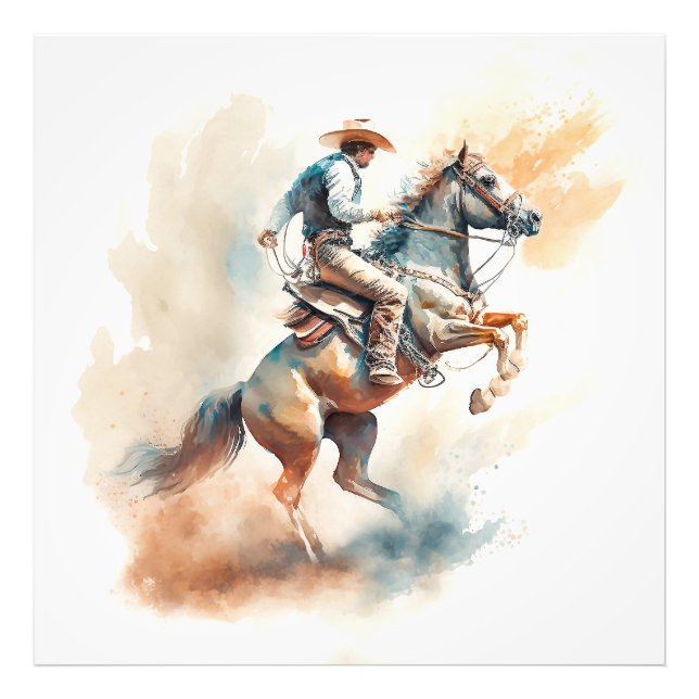 Foto Aquarela Ocidental Empoeirada “Bucking Bronco” (Frente)