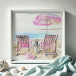 Foto Aquarela pela linha costeira 2<br><div class="desc">Apresentando minha mais recente pintura aquosa, pela linha de costa - Versão 2. Esta cena serena de praia mostra duas cadeiras de praia de madeira sob um guarda-chuva de praia, convidando-o a relaxar pelo calmo oceano. Pintada em tons de cor-de-rosa e azul, essa peça captura a essência da arte de...</div>
