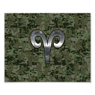 Foto Aries Sinal Zodiac na Camo Digital Verde Woodland
