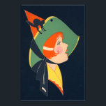 Foto Art Deco Witch Hat Black Cat<br><div class="desc">Vintage Halloween impressão</div>