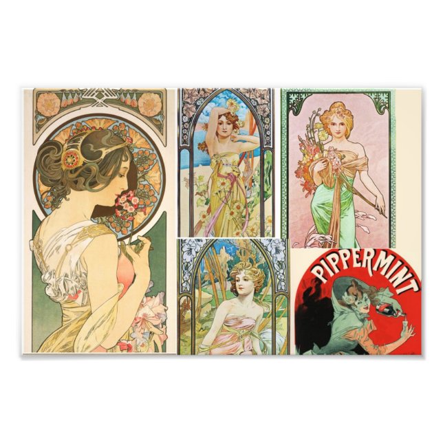 Foto Art Nouveau Mulheres Francesas Art Mosaico (Frente)