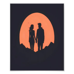 Foto Arte de Amor Minimalista do Casal Silhout Sunset