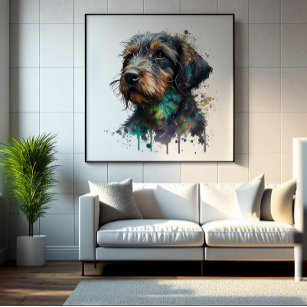 Foto Arte de Aquarela Chave Wirehaired Dachshund Puppy