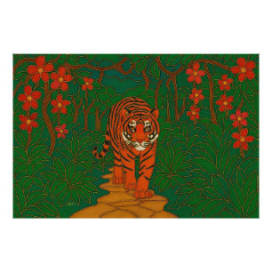 Foto Arte de Cloisonne Tigre no Caminho da Selva
