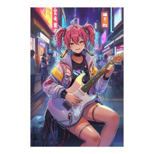 Foto Arte de Garota de Guitarra Anime Cyberpunk