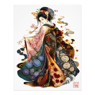 Foto Arte de Geisha Japonesa Quimono e Flores Sazonai