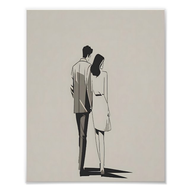 Foto Arte de Linha Minimalista Romântica de Casal (Frente)