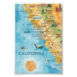 Foto Arte de Mapa de Aquarela Ilustrado da Califórnia