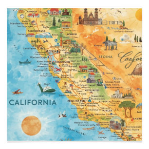 Foto Arte de Mapa de Aquarela Ilustrado da Califórnia