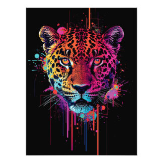 Foto Arte de Parede de Leopardo Neon Vibrante