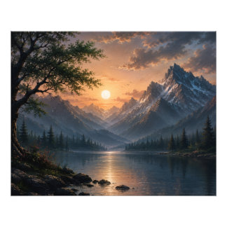 Foto Arte de Parede em Tela do Pôr do Sol no Lago da Mo