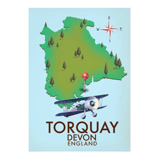 Foto Arte de pôster de mapa antigo de Torquay Devon. (Frente)