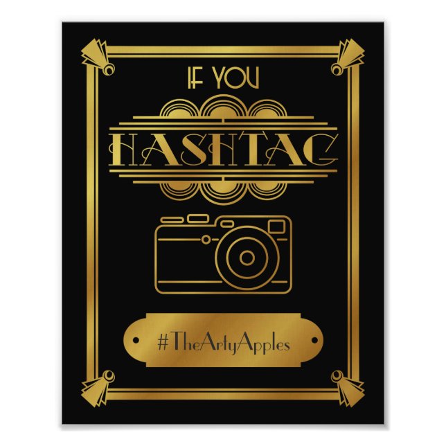 Foto arte deco, placa de mídia social, placa de casamen (Frente)