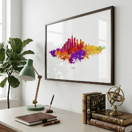 Foto Arte em Aquarela da Silhueta de Chicago em Fundo B