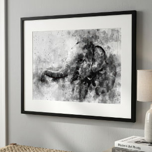Foto Arte em Aquarela Preto e Branco de Elefante Bebê F
