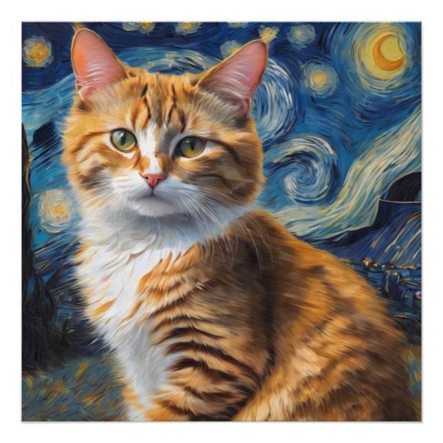 Foto Arte noturna estrelada com um gato (Frente)