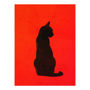 Foto Arte Vermelha Moderna Silhueta de Gato Preto Minim