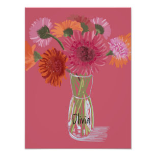 Foto Arty Gerbera Corante Flor Colorido +Nome Personali
