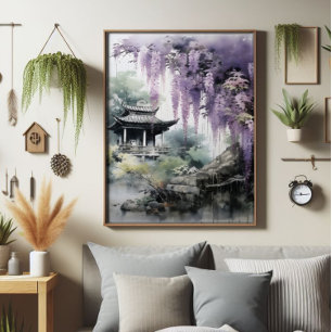 Foto Árvore de Wisteria e Templo Asiático