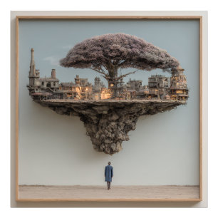 Foto Árvore Florida Cidade Arruinada Flutuante Surreali