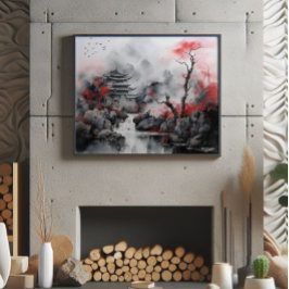 Foto Árvore Vermelha e Casa Asiática