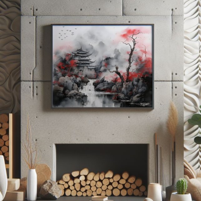 Foto Árvore Vermelha e Casa Asiática (Criador carregado)