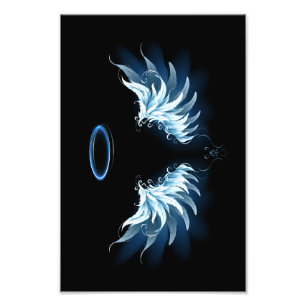 Foto Asas Anjos Azuis Brilhantes em fundo preto