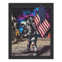 Astronauta Patriótico Com Bandeira Americana