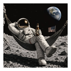 Foto Astronauta Relaxando com Cerveja na Lua