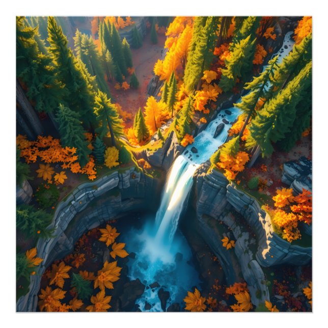 Foto Autumn Canyon Waterfall – Vibrant Fall Forest Land (Frente)