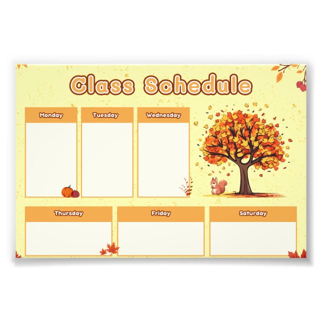 Foto Autumn Class Schedule with Cute Fall Illustrations (Frente)
