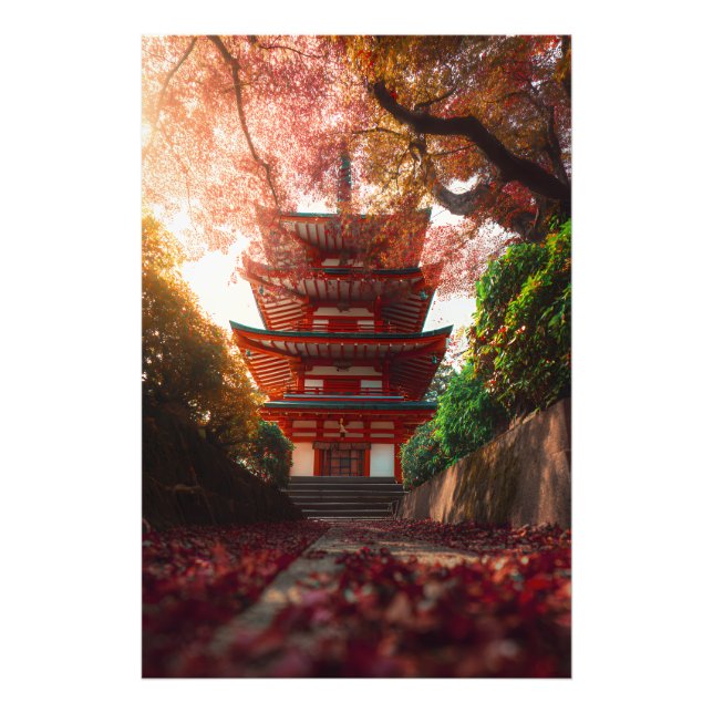 Foto Autumn Maple Pagoda Temple Staircase Glow (Frente)