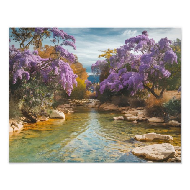 Foto Autumn Serenity com Blossomas Roxos Canvas Art (Frente)